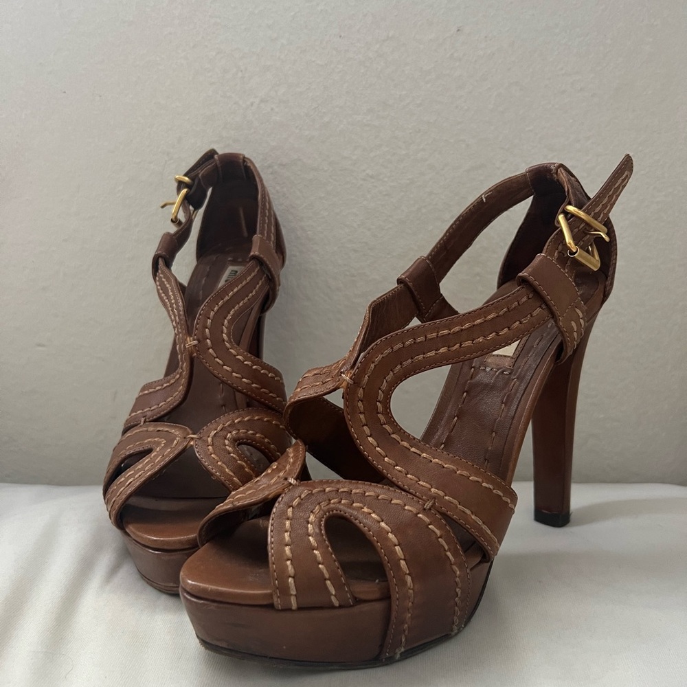 vintage Miu Miu brown leather open toe heels